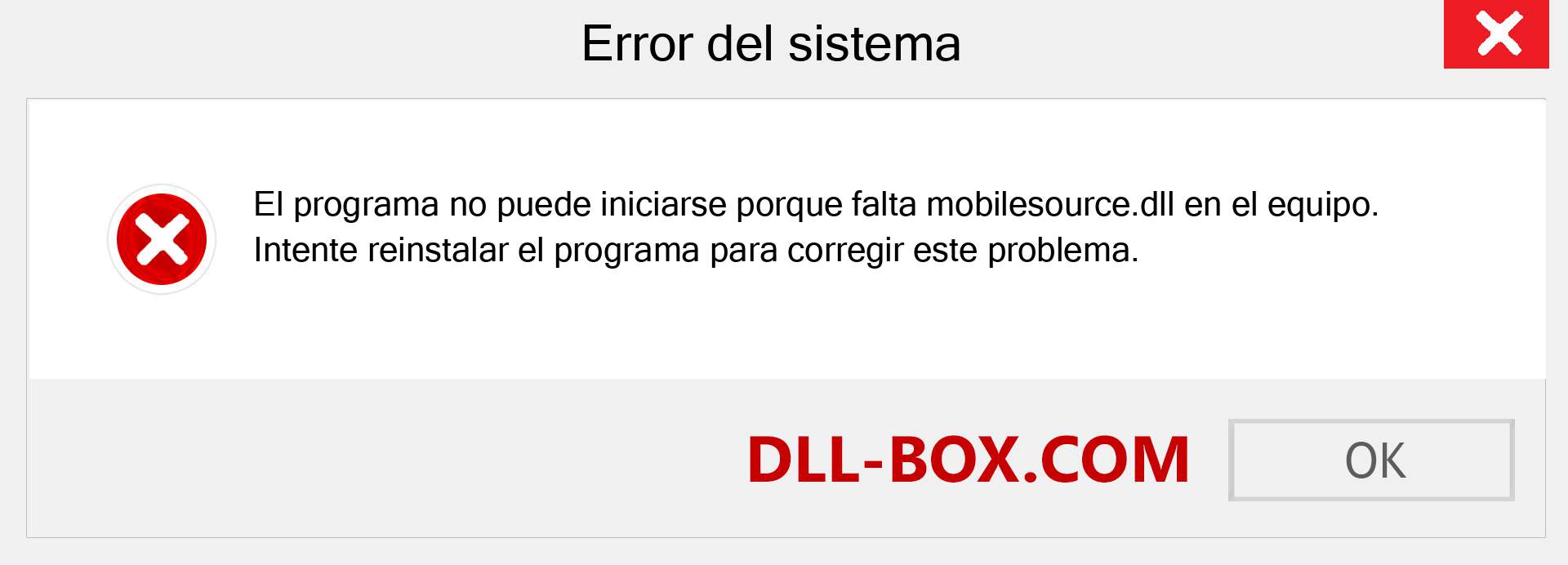 ¿Falta el archivo mobilesource.dll ?. Descargar para Windows 7, 8, 10 - Corregir mobilesource dll Missing Error en Windows, fotos, imágenes